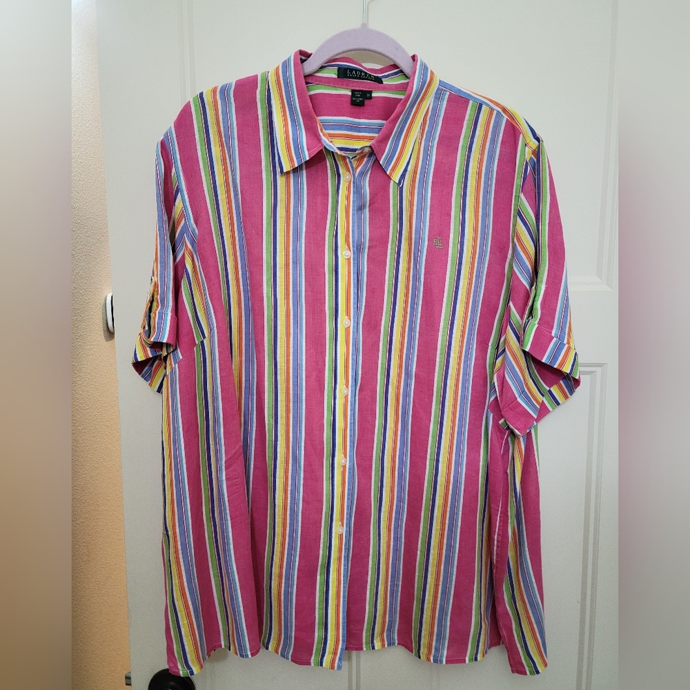 Ralph Lauren striped linen shirt, women's 2X